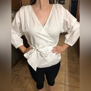 Guest Editor blouse, never worn. 100% cotton. Wrapped detail, flounce sleeve